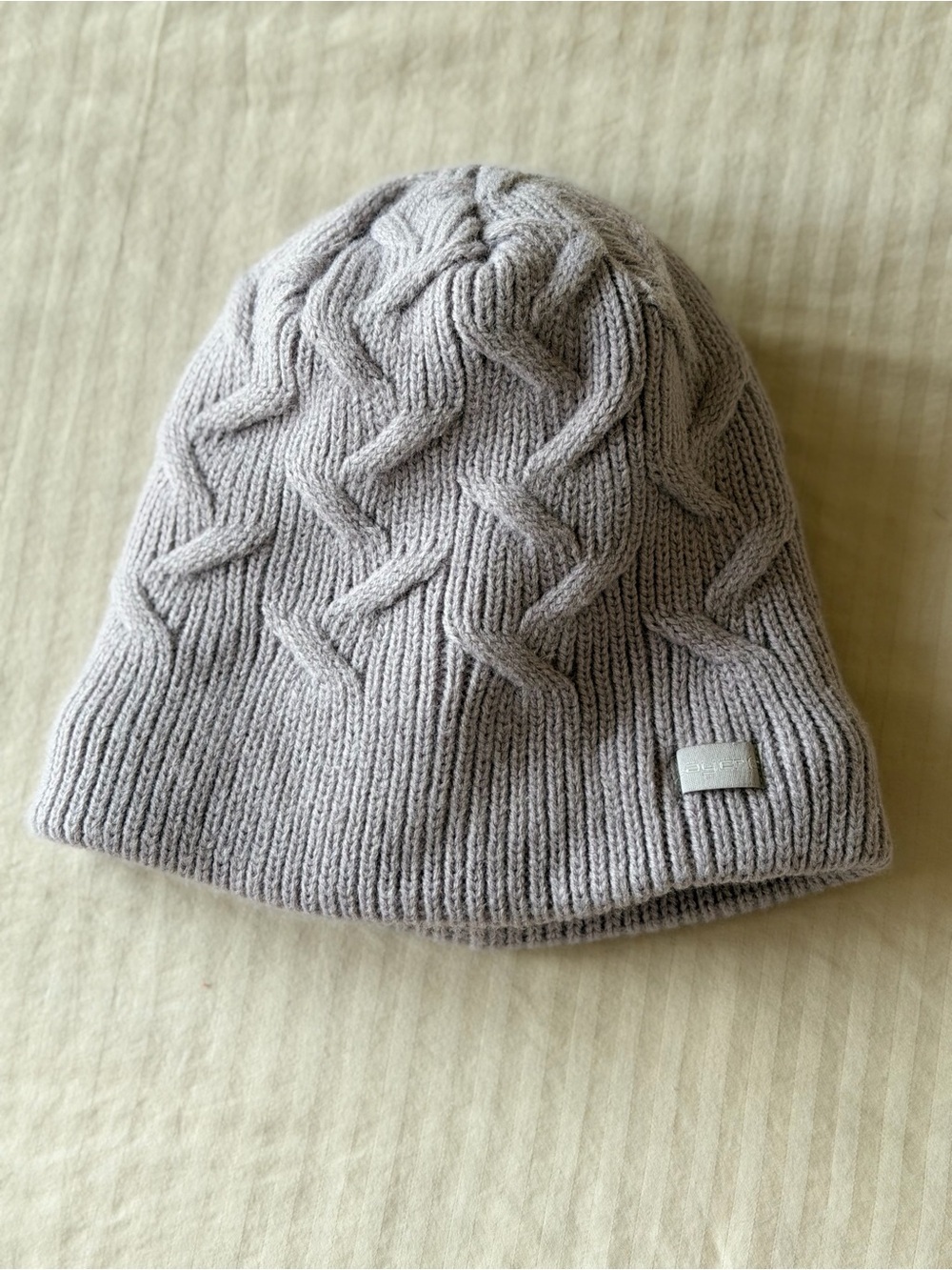 Cable Knit Cozy Lined Beanie in Light Grey